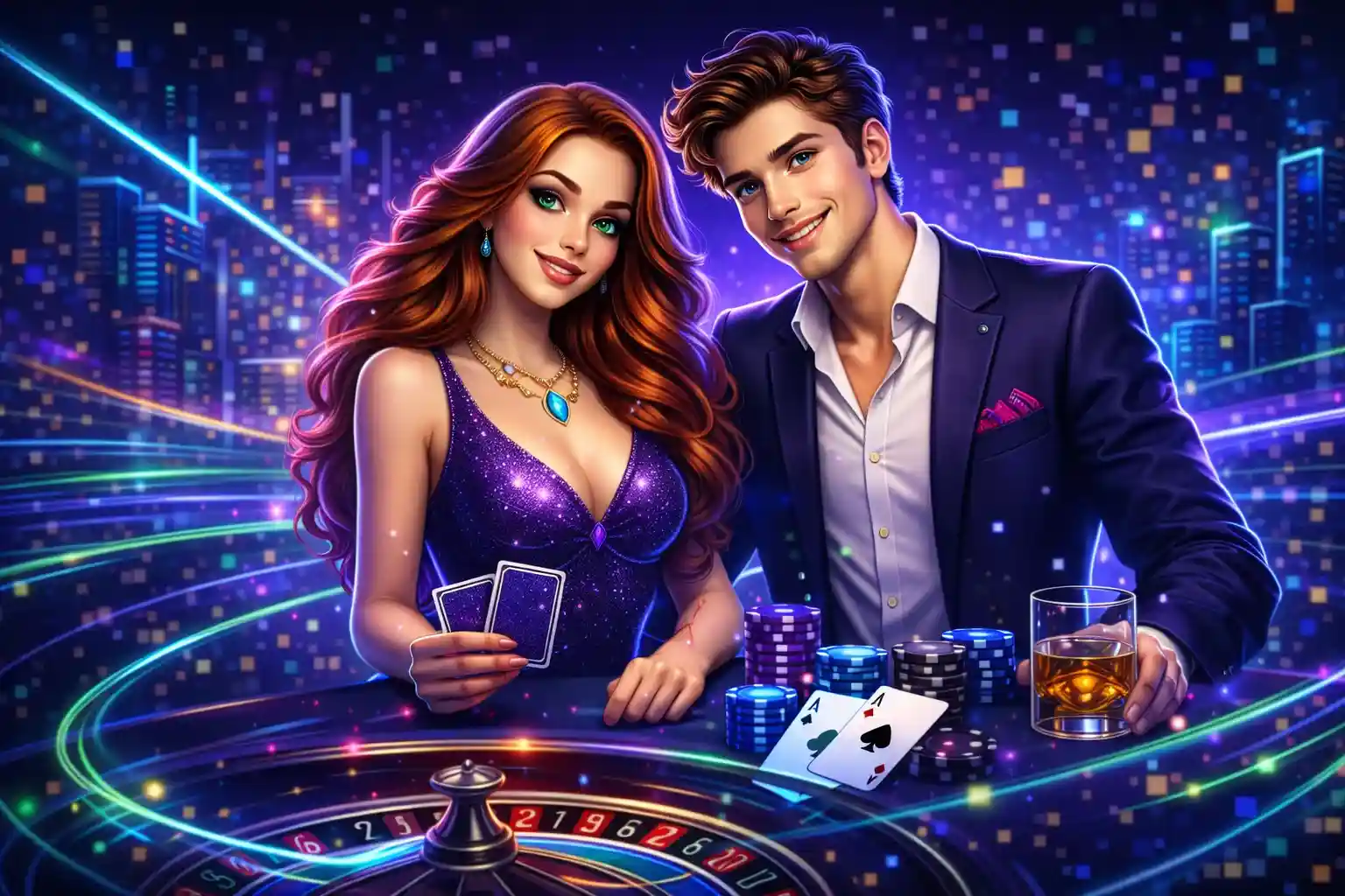 Nærbilde av et blackjackbord med kort ess og sjetonger i live casino